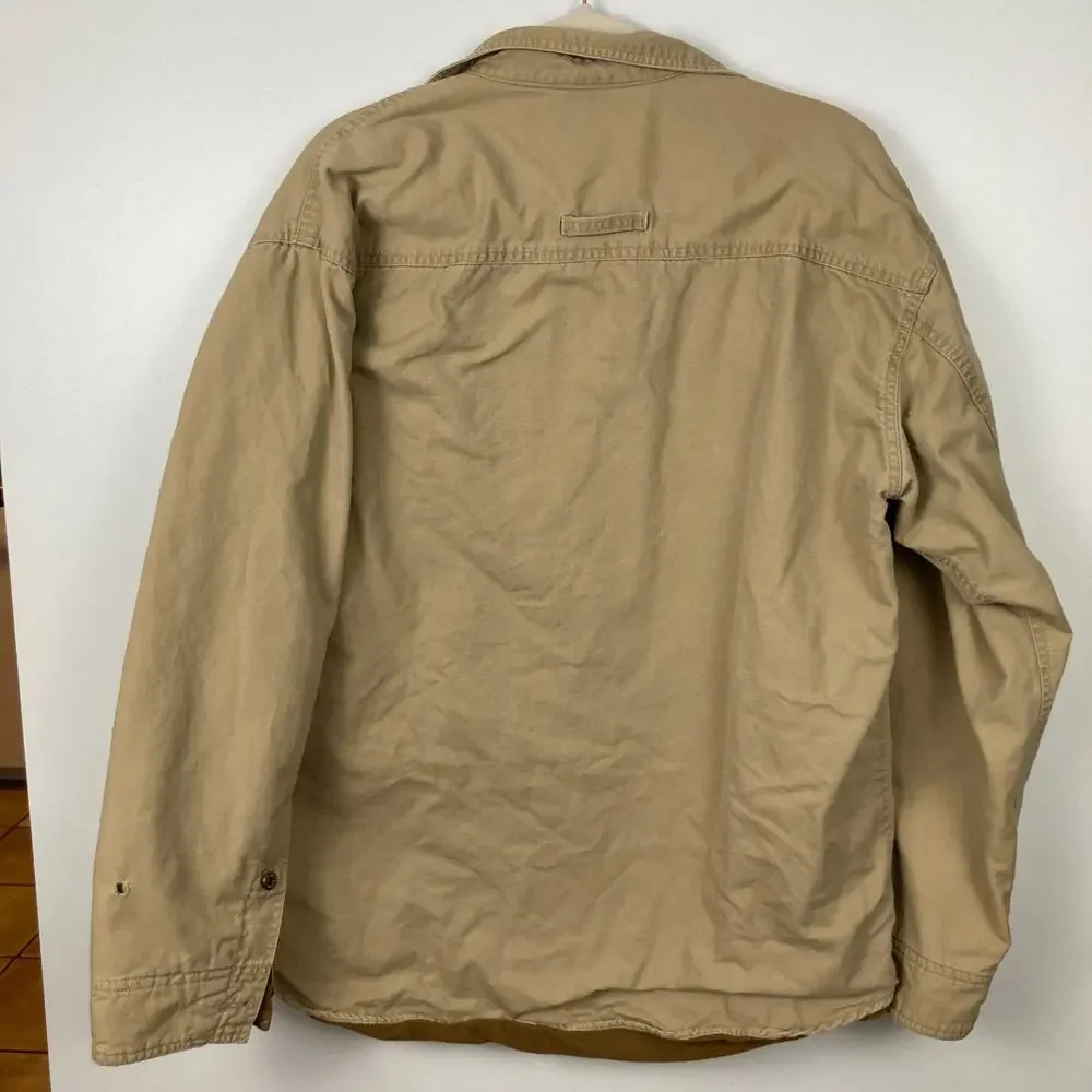 Columbia Mens Tan Canvas Fleece Lined Jacket M FLAW Shacket Chore Ranch Workwear